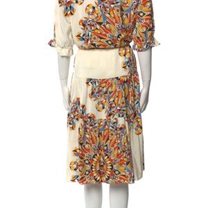 Tory Burch Cream and Orange Geometric Midi Dress